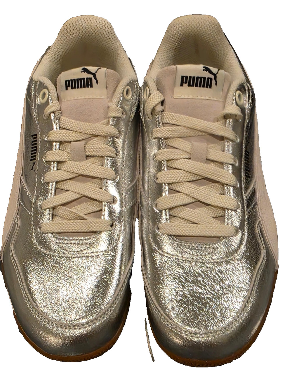 Puma Bella Donna Retro Sneakers Women's 7.5 Metallic Silver Suede Gum Sole NWOB